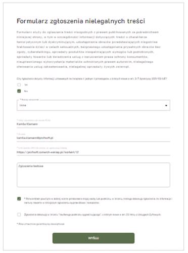 formularz zgłoszenia nielegalnych treści